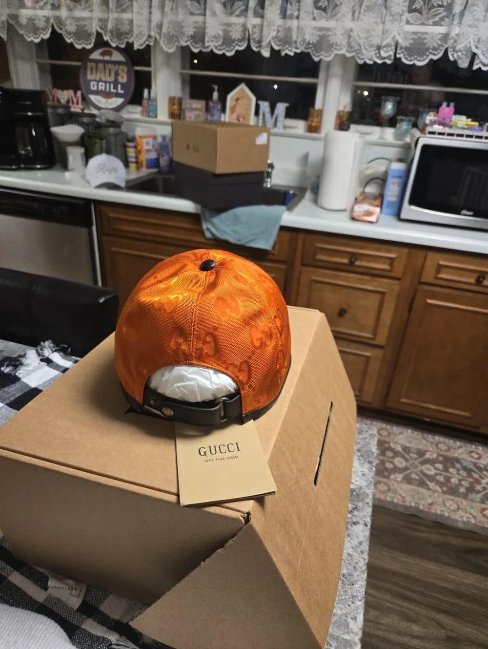 Gucci Bright Orange GG Logo Baseball Cap with Black Patch